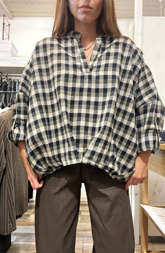 Blusa “Ikea” in flanella over verde militare/nera