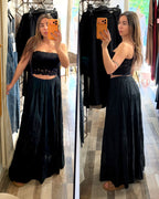 Maxi gonna con sottoveste 100% cotone a balze nera