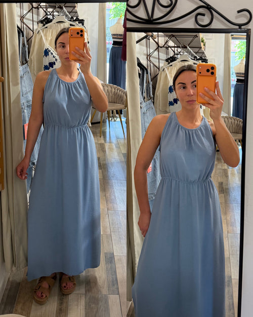 Maxi abito ultra leggero Tulum azzurro