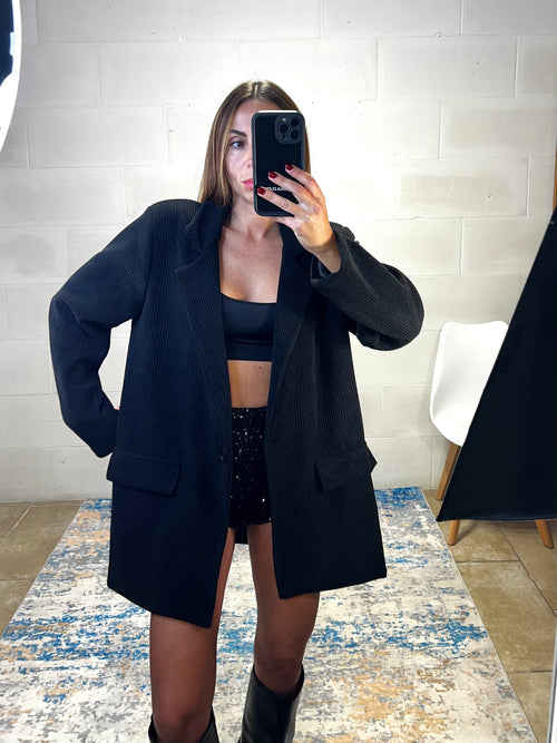 Blazer over nero in velluto a costine