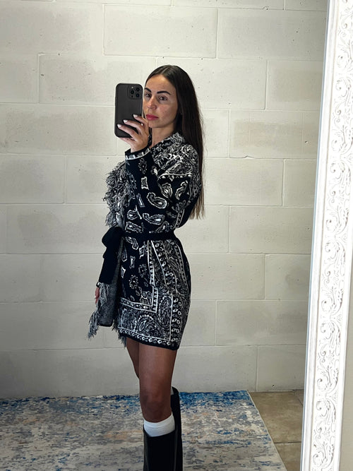 Cardigan Alanu nero con cintura annodata