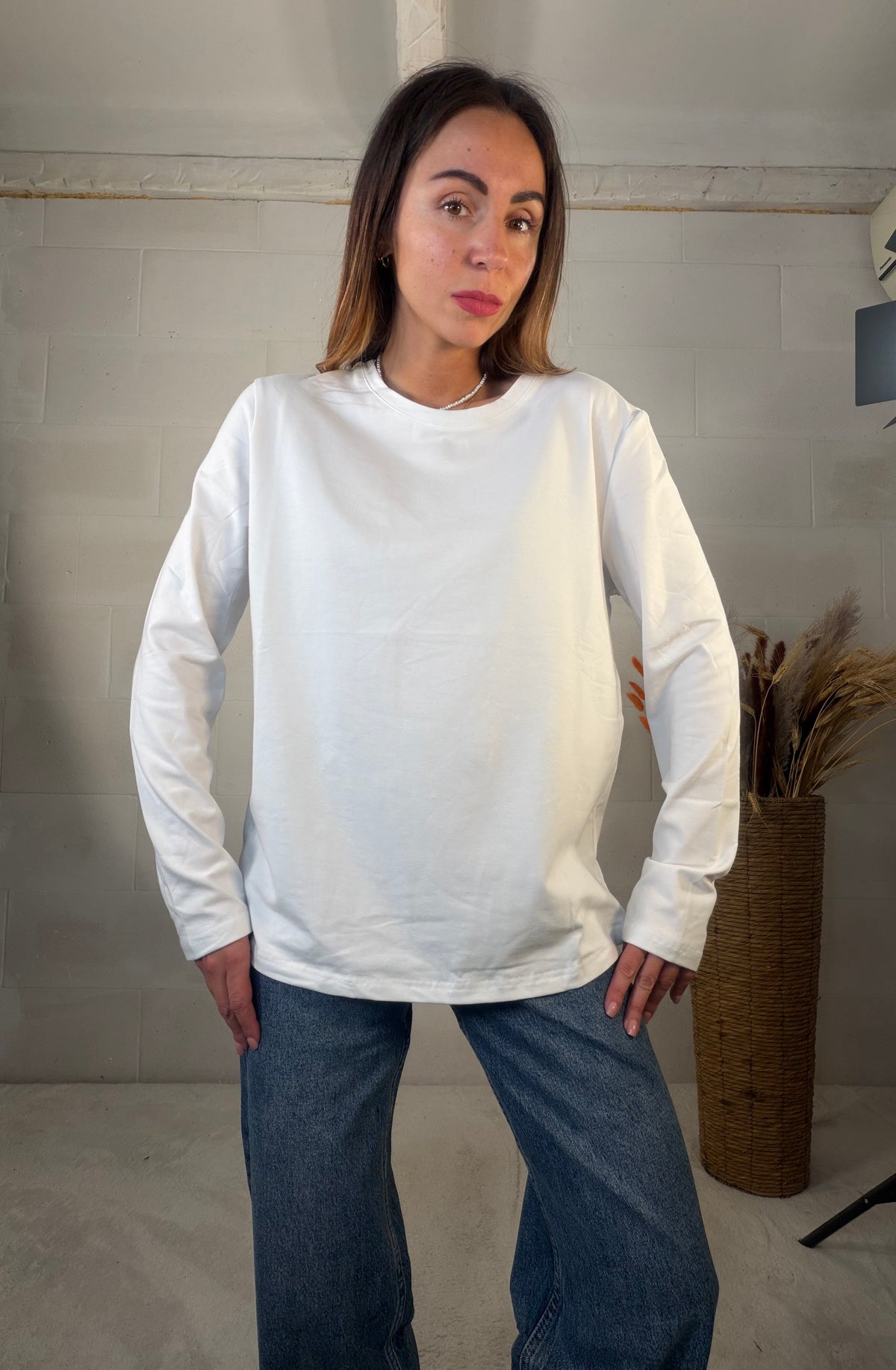 T-shirt oversize leggermente felpata bianca in misto cotone