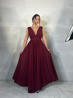 Maxi abito da cerimonia velato Indonesia bordeaux