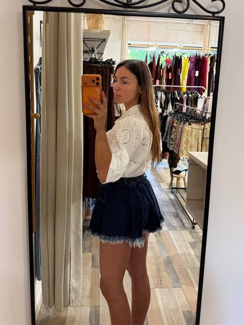 Short Butterfly in denim a lavaggio blu scuro