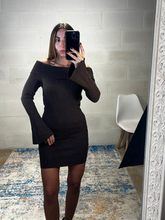 Mini dress simil lama spalle cadenti e risvolto testa di moro