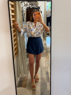 Gonna pantaloncino effetto pareo blu