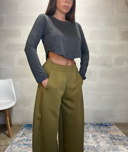 T-shirt crop grigio scuro