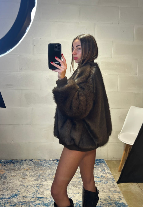 Bomber ecopelliccia cioccolato