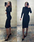 Tubino a collo alto elasticizzato simil lana rasata nero