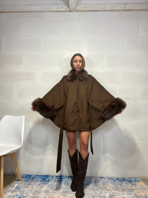 Cappottino/Poncho foderato con cintura Siberia marrone