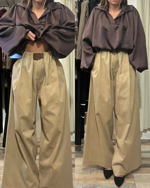 Pantalone Justwest maxi pence tessuto invernale beige