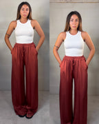 Pantalone satinato 50% cotone 50% seta terra bruciata