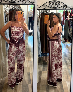 Coordinato satinato Jungle bordeux