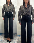 Denim nero elasticizzato a palazzo