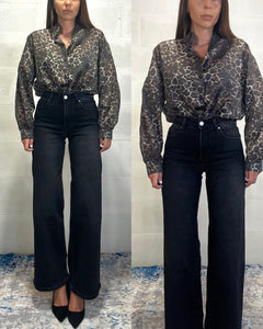 Denim nero elasticizzato a palazzo