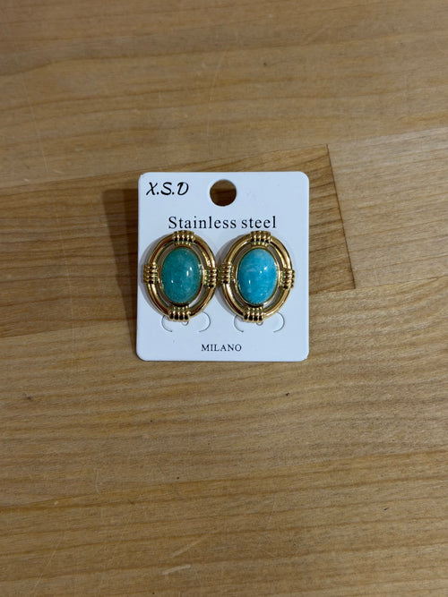 Orecchini stile vintage dorati con pietra turchese