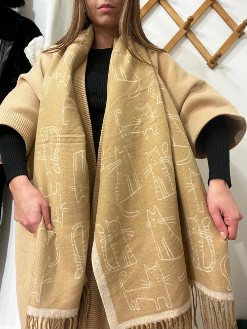 Sciarpa motivo Gatti beige