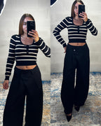 Pantalone a portafoglio nero con elastico in vita sul retro