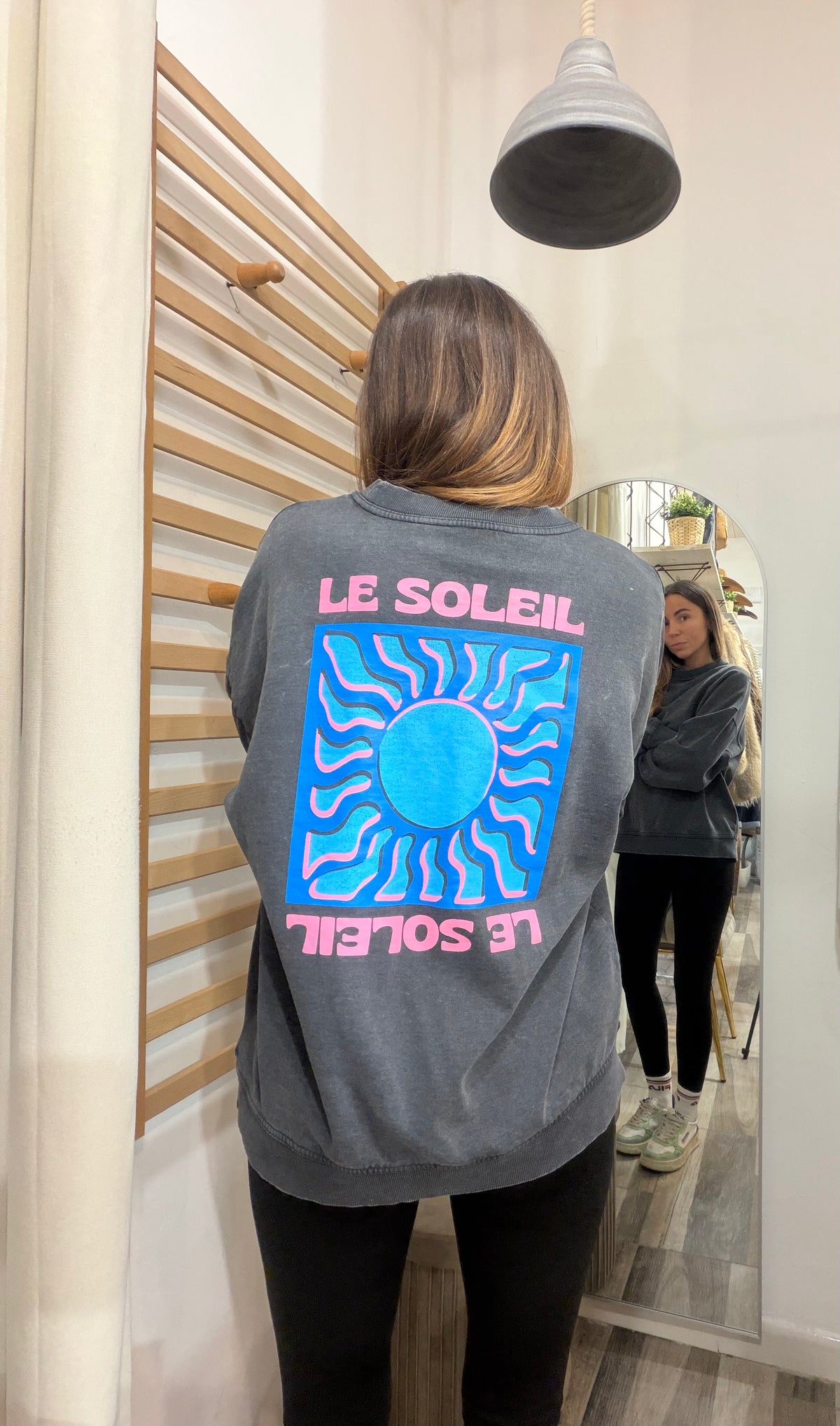 Felpa over slavata Le Soleil 100% cotone blu
