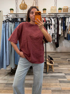 T-shirt over 100% cotone effetto consumato rossa