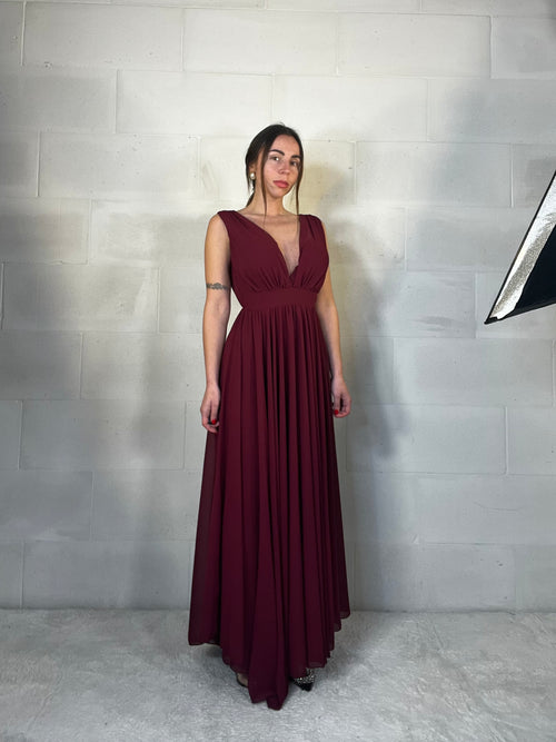 Maxi abito da cerimonia velato Indonesia bordeaux