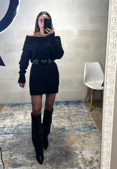 Dress simil lama spalle cadenti e risvolto nero