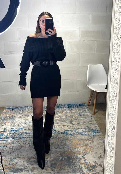 Dress simil lama spalle cadenti e risvolto nero