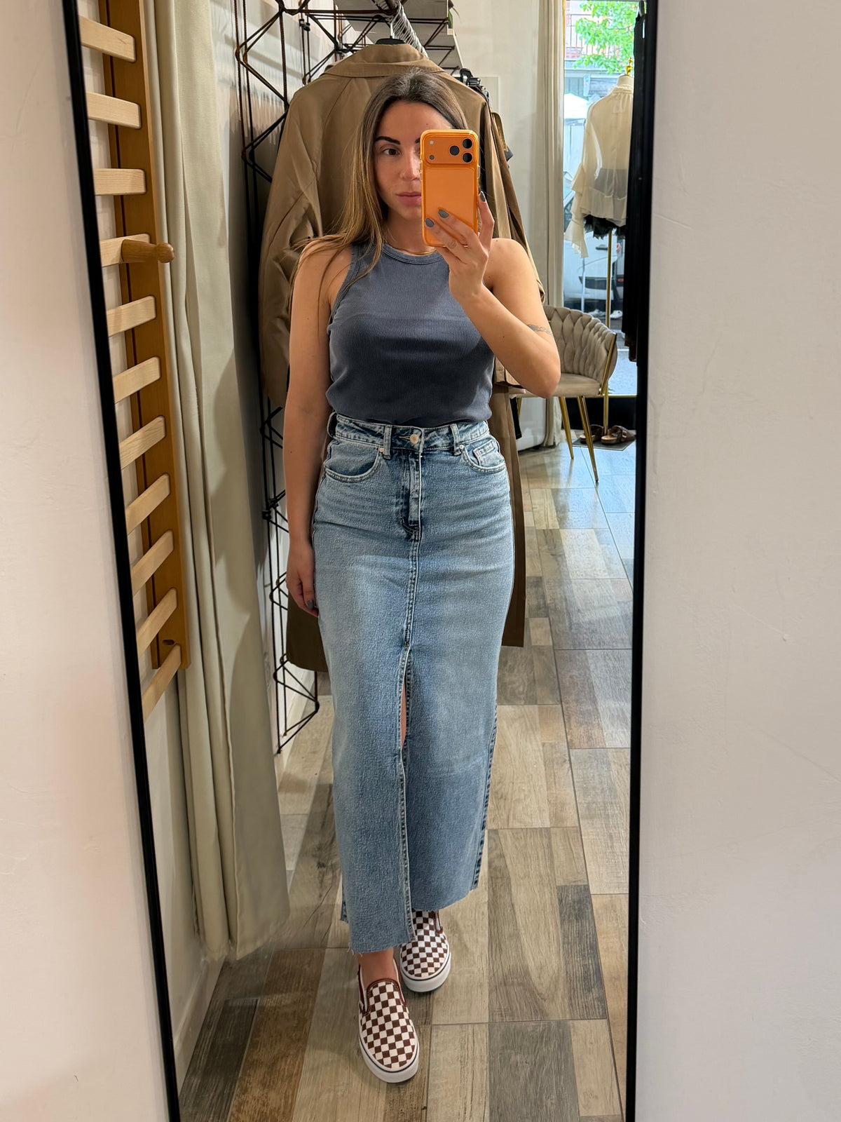 Maxi gonna in Denim lavaggio medio/chiaro