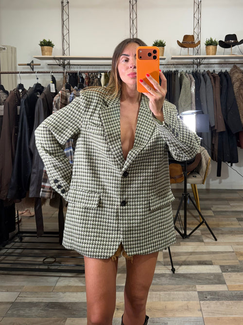 Blazer over foderato 25% lana pied de poule verde salvia