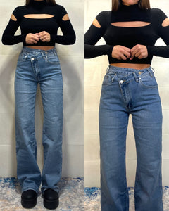 Denim portafoglio elasticizzato lavaggio medio/chiaro