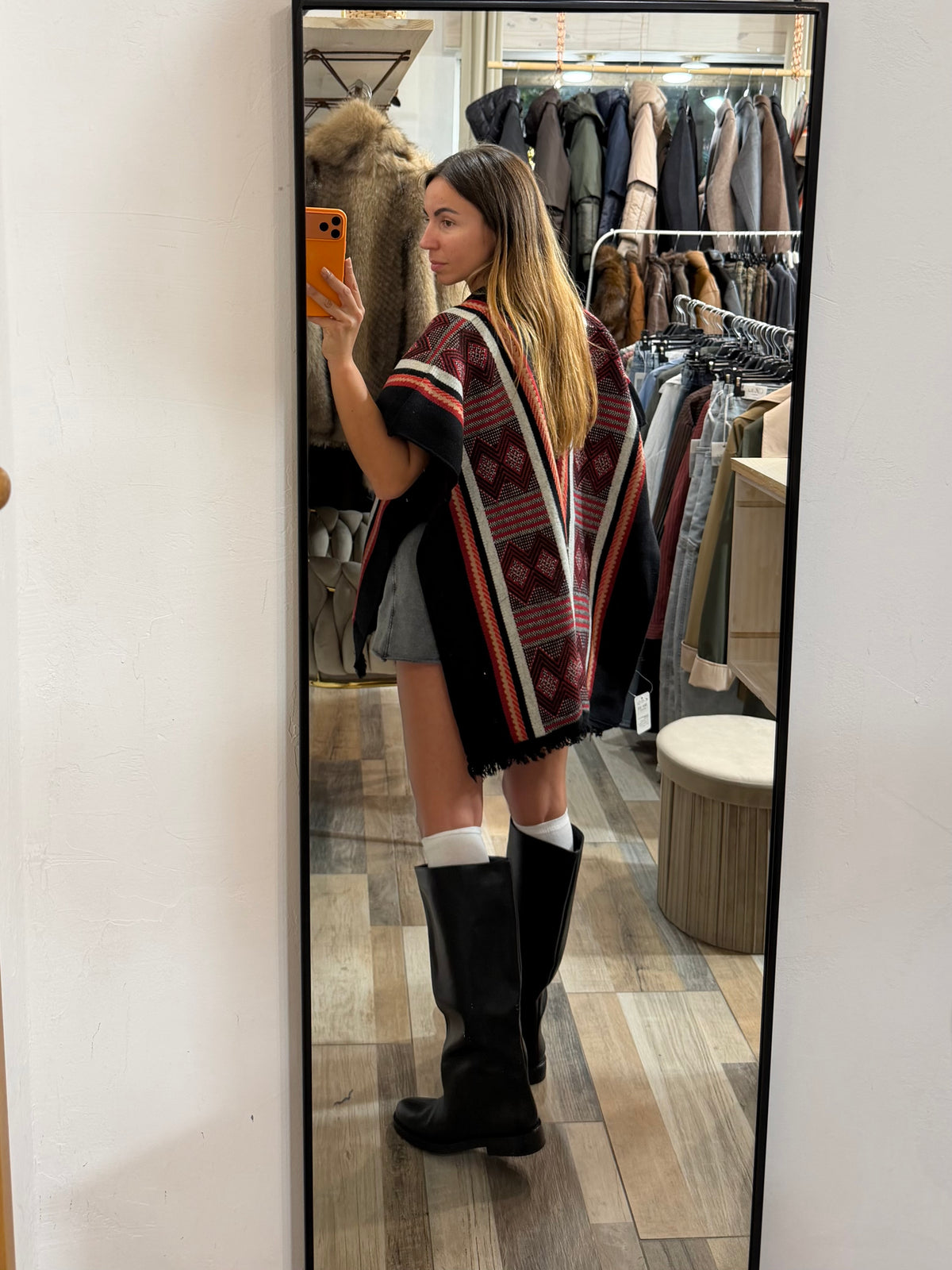 Poncho in 100% viscosa Santa Fe nero