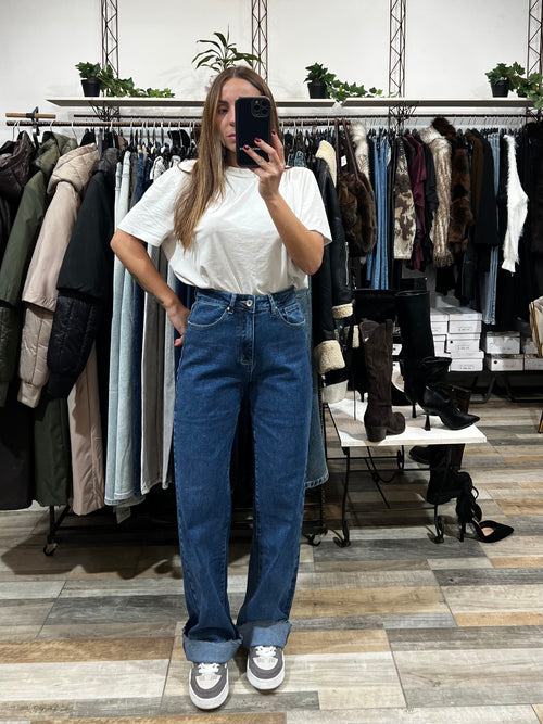 Denim lavaggio medio scuro a palazzo