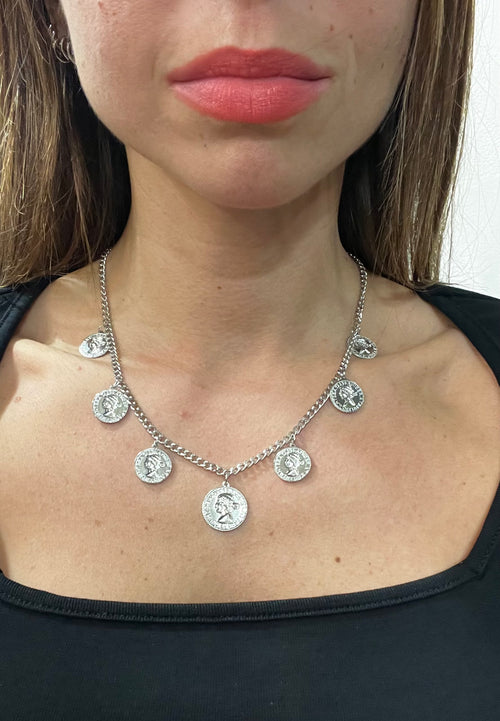 Collana monete argentata