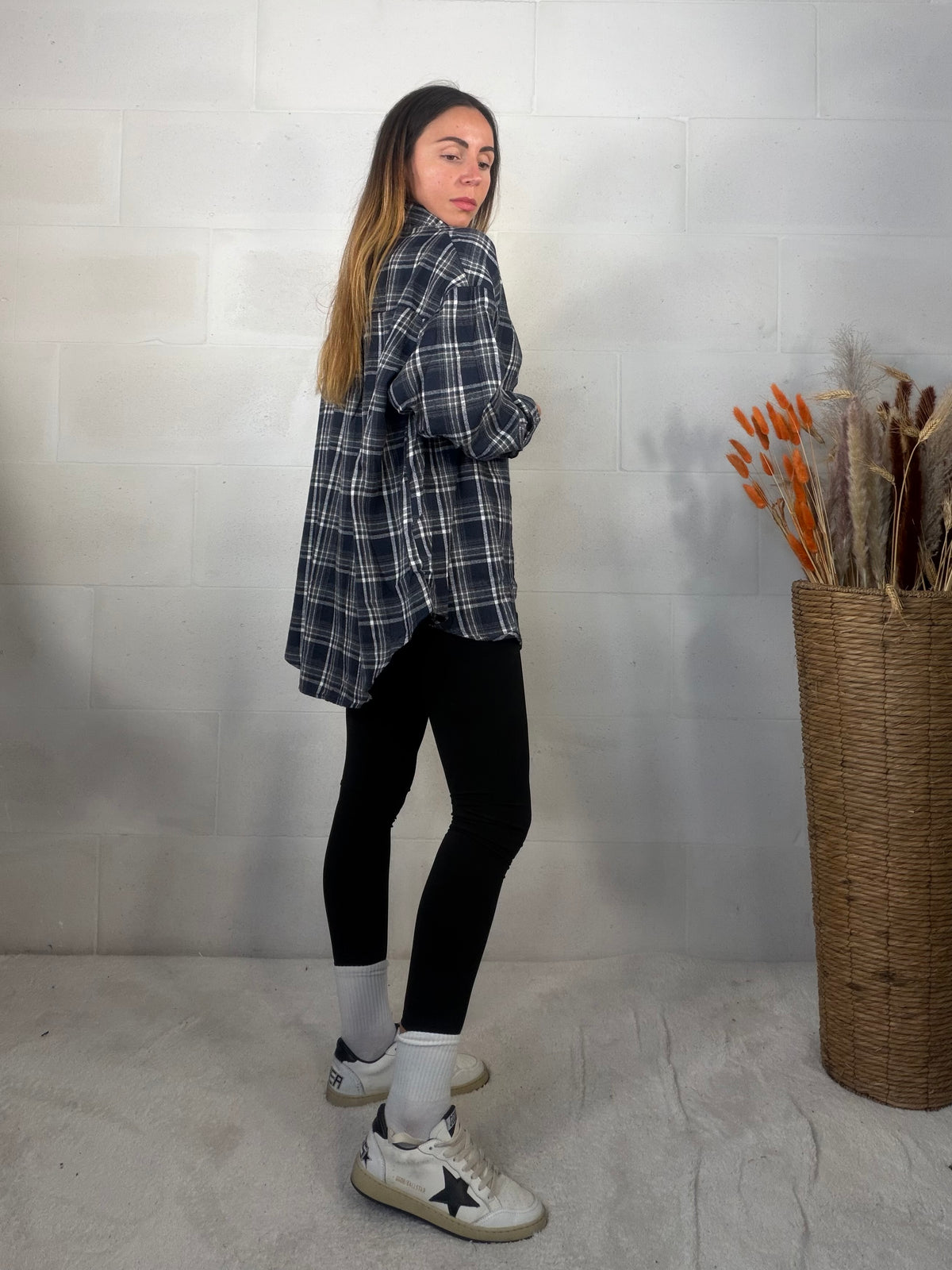 Camicia over in flanella tartan a base blu