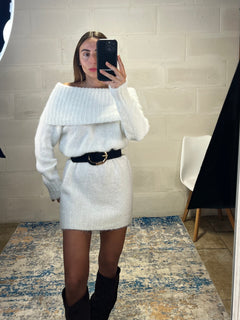 Dress simil lama spalle cadenti e risvolto bianco