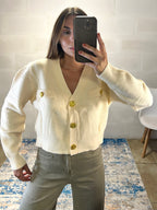 Cardigan bottoni gioiello Paris panna