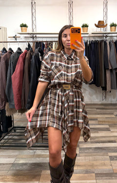 Coordinato in flanella gonna + camicia Bruxelles versione marrone/arancio