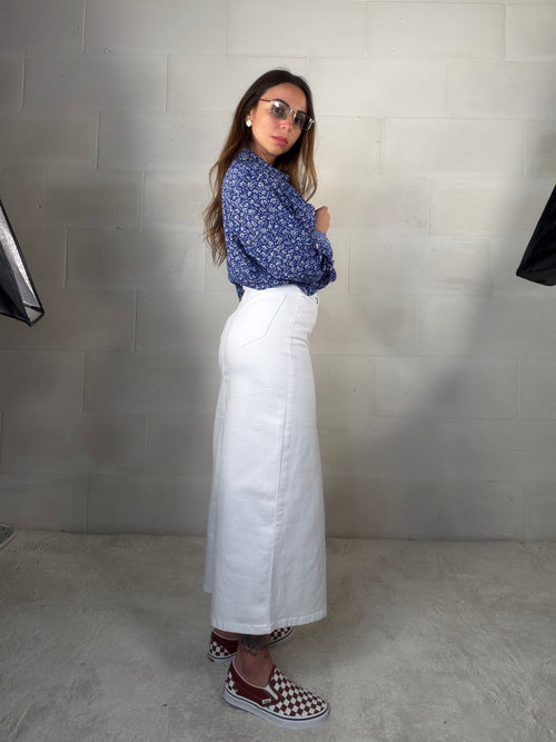 Maxi gonna in denim bianca