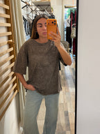 T-shirt over 100% cotone effetto consumato marrone