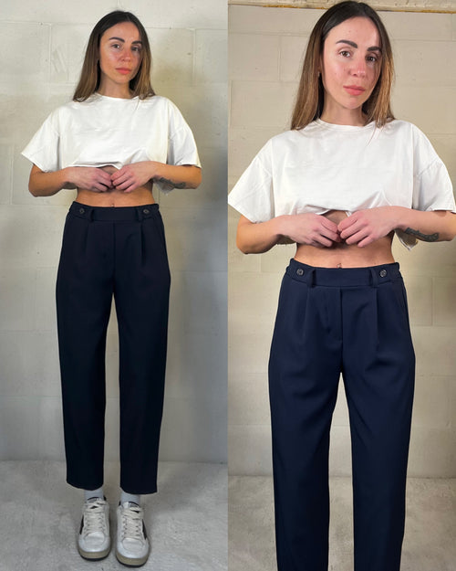 Pantalone blu notte a sigaretta con elastico in vita sul retro