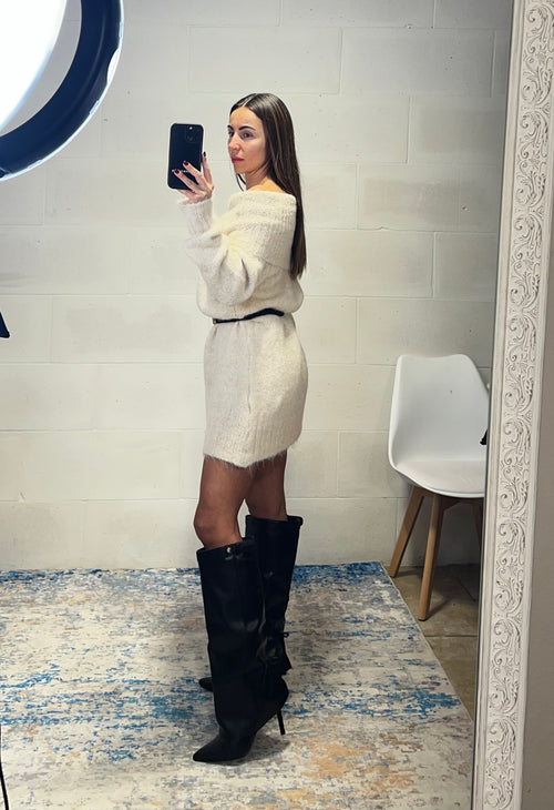 Dress simil lama spalle cadenti e risvolto panna