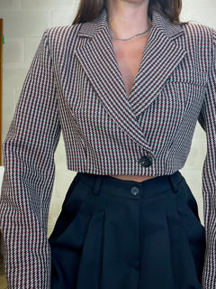 Blazer crop misto lana pied de poule