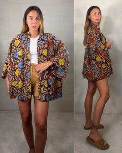 Kimono Indonesia marrone viscosa misto cotone