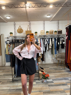 Gonna pantaloncino effetto pareo nera