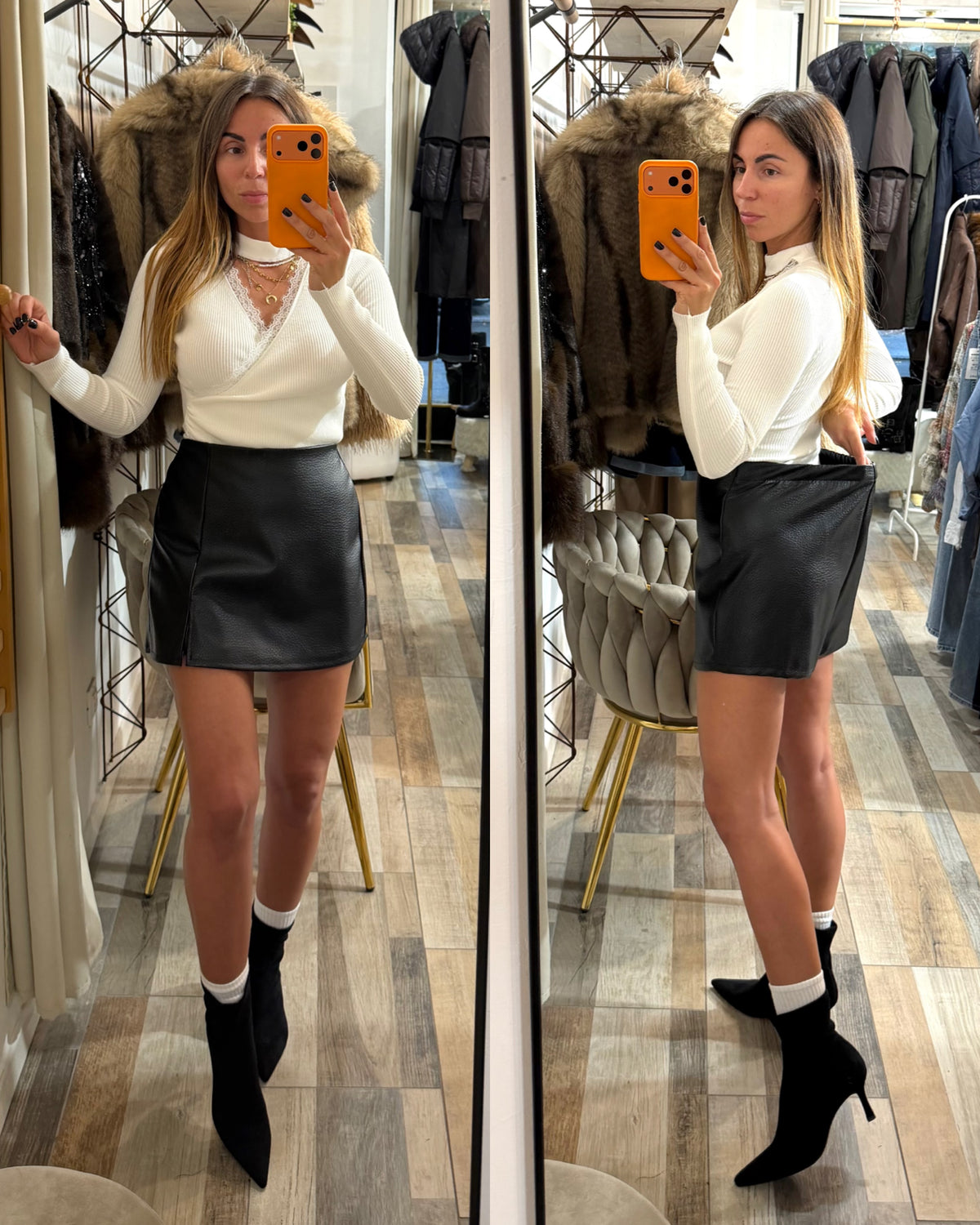 Gonna pantaloncino in ecopelle con elastico in vita sul retro 