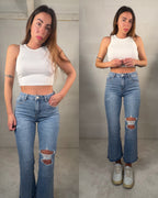 Jeans 7/8 a zampetta con strappi
