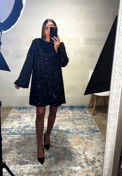 Abito ampio paillettes e frangette Unique