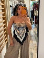 Top satinato bandana blu