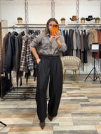 Pantalone baggy effetto denim nero con pence