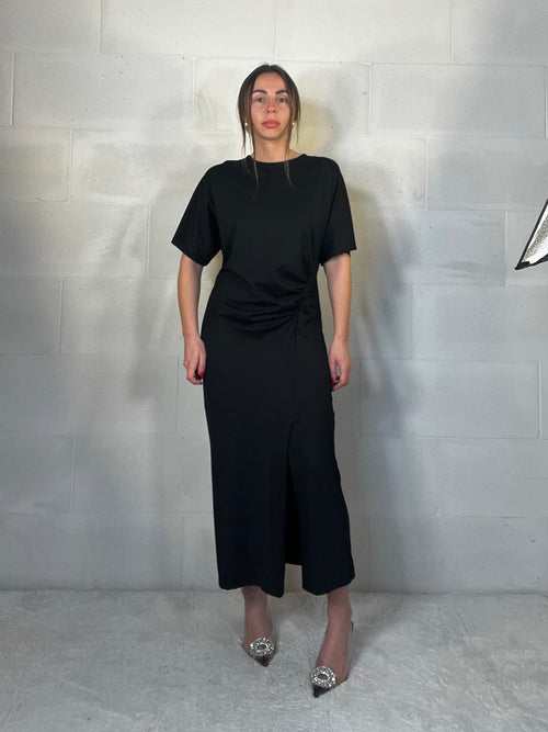 Maxi abito t-shirt in cotone drappeggio laterale